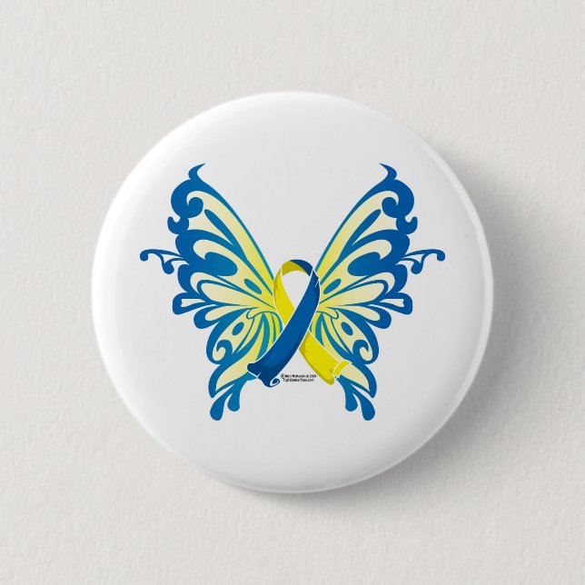 Macaron Rond 5 Cm Ruban papillon du syndrome de Down (Devant)