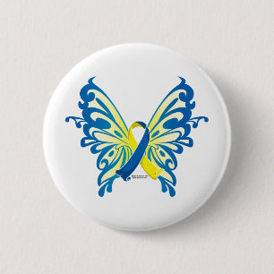 Macaron Rond 5 Cm Ruban papillon du syndrome de Down