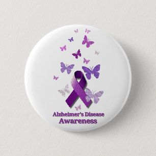 Macaron Rond 5 Cm Ruban pourpre de conscience : Maladie d'Alzheimer