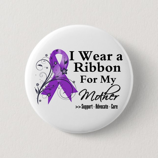 Macaron Rond 5 Cm Ruban pourpre mère - Cancer du pancréas (Devant)