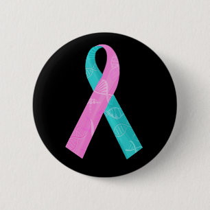 Macaron Rond 5 Cm Ruban rose et de Teal BRCA d'ADN