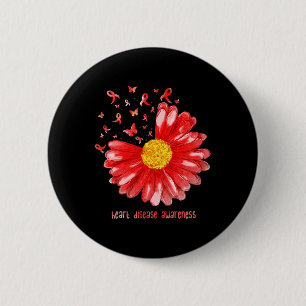 Macaron Rond 5 Cm Ruban rouge Papillon Marguerite Sensibilisation au