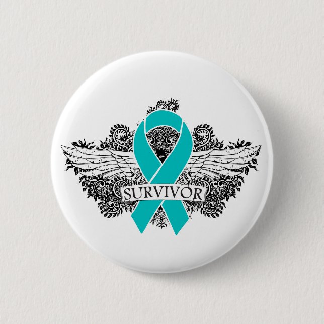 Macaron Rond 5 Cm Ruban SURVIVANT AIGU Cancer de l'ovaire (Devant)