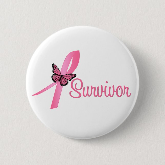 Macaron Rond 5 Cm Ruban survivant du cancer du sein (Devant)