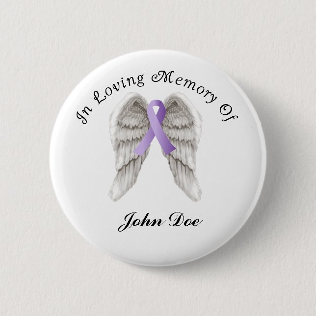 Macaron Rond 5 Cm Ruban Violet Tout Cancer En Mémoire (Devant)