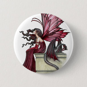 Macaron Rond 5 Cm Ruby Gothic Red Fairy and Dragon