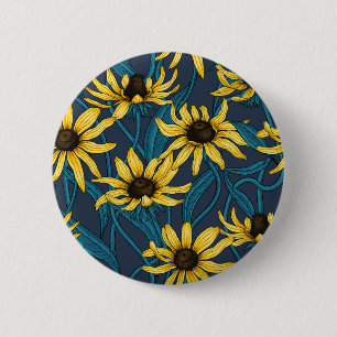 Macaron Rond 5 Cm Rudbekia jaune sur la marine