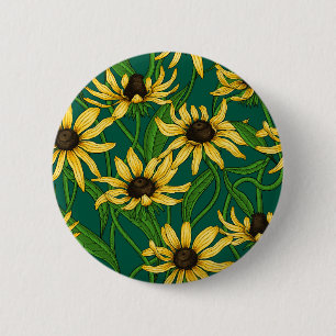 Macaron Rond 5 Cm Rudbekia jaune sur vert foncé
