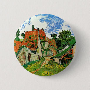 Macaron Rond 5 Cm Rue du village d'Auvers par Vincent Van Gogh