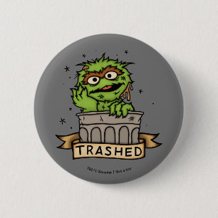 Macaron Rond 5 Cm Rue Sésame   Oscar the Grouch Trashed
