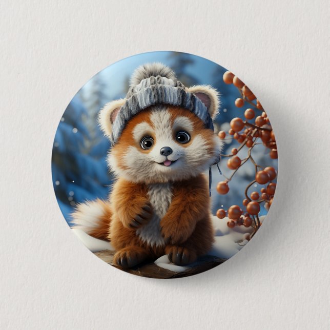 Macaron Rond 5 Cm Rufus - Un adorable panda rouge (Devant)