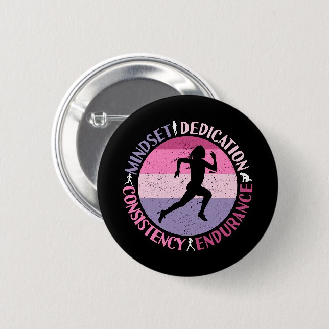 Macaron Rond 5 Cm Running Mindset - Citation d'endurance de la fille (Devant & derrière)
