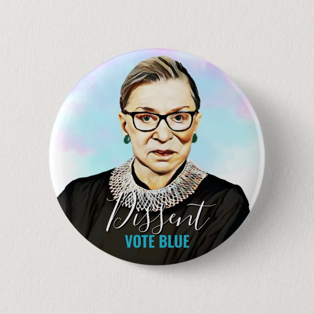 Macaron Rond 5 Cm Ruth Bader Ginsburg I Vote Bleu (Devant)