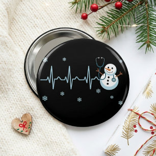 Macaron Rond 5 Cm Rythme cardiaque Infirmière Bonhomme de neige Noël