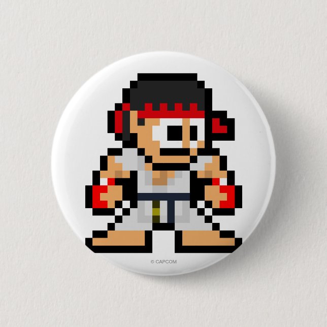 Macaron Rond 5 Cm Ryu à 8 bits (Devant)
