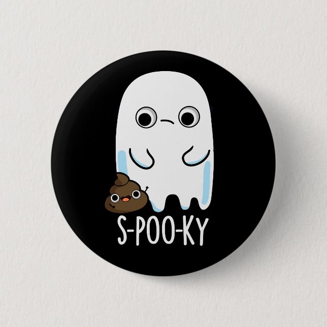Macaron Rond 5 Cm S-poo-ky Funny Ghost Poop Poop Pun Dark BG (Devant)