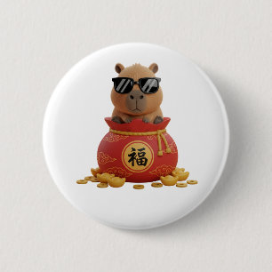 Macaron Rond 5 Cm Sac à Chance Capybara Nouvel An Chinois Bouton