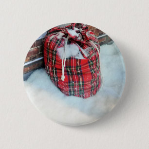 Macaron Rond 5 Cm Sac du Père Noël dans la neige