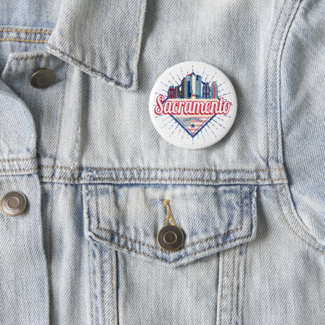 Macaron Rond 5 Cm Sacramento California États-Unis Skyline USA (En situation)