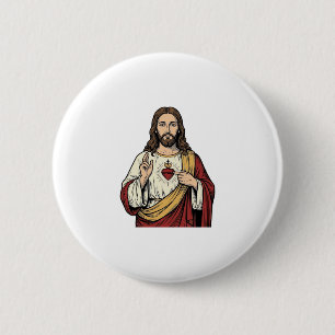 Macaron Rond 5 Cm Sacré-Cœur Jésus Gravure Vintage Art Vectoriel_1