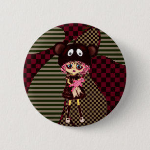 Macaron Rond 5 Cm Sad Goth Girl, Kawaii chibi avec nounours