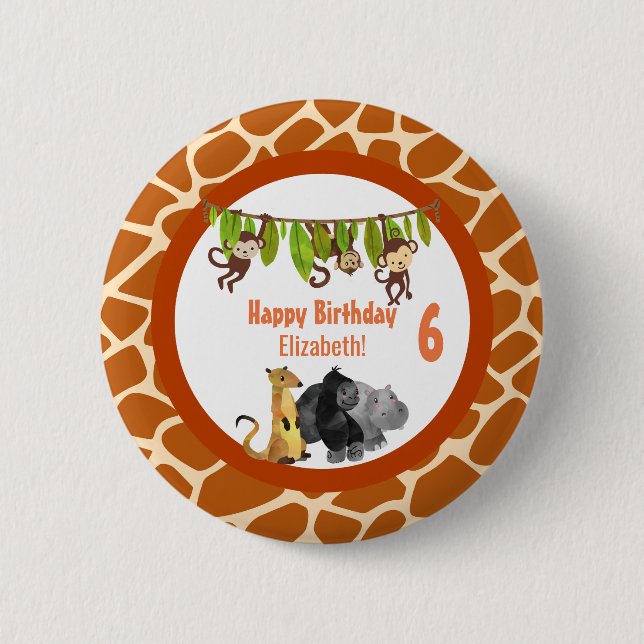 Macaron Rond 5 Cm Safari Jungle Animal Thème Anniversaire (Devant)