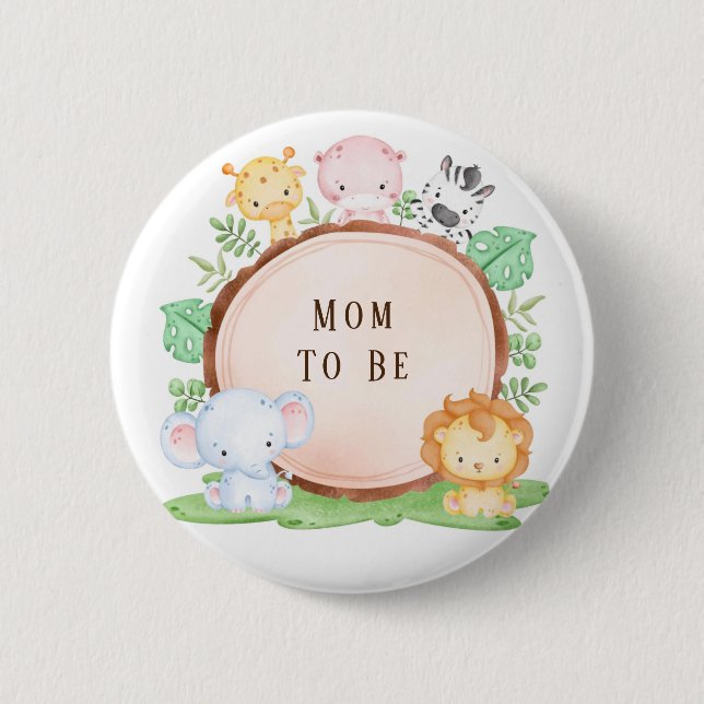 Macaron Rond 5 Cm Safari Jungle Dessin animal Baby shower maman être (Devant)