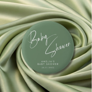 Macaron Rond 5 Cm Sage Vert Élégant Script Baby Shower Moderne