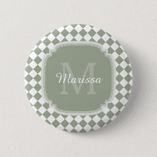 Macaron Rond 5 Cm Sage vert tendance Vérifié Nom Monogrammé