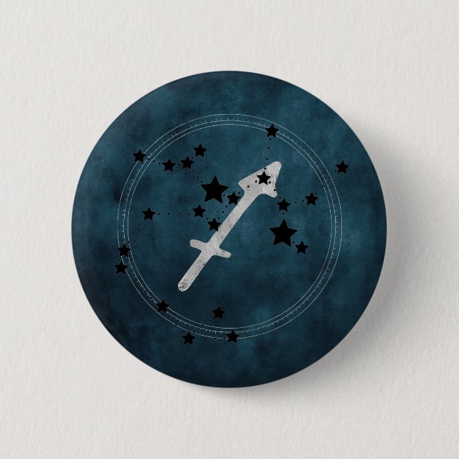 Macaron Rond 5 Cm Sagittaire noir et argent constellation zodiaque (Devant)