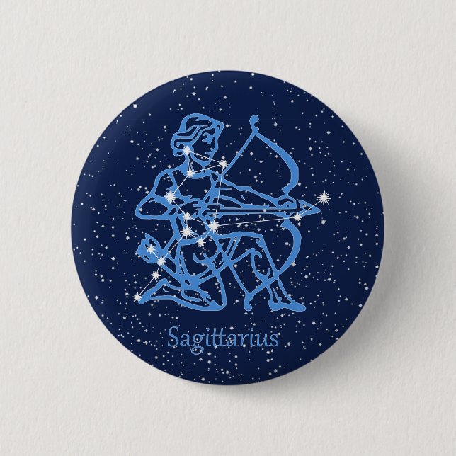 Macaron Rond 5 Cm Sagittarius Constellation & Zodiac Signe avec étoi (Devant)
