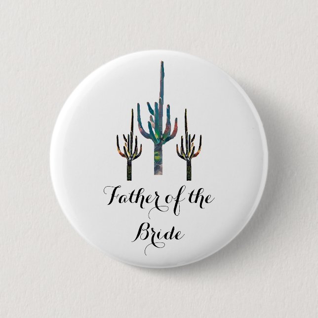 Macaron Rond 5 Cm Saguaro Cactus Père du bouton de mariée (Devant)