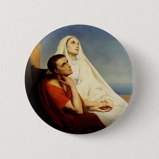 Macaron Rond 5 Cm Saint Augustin et Saint Monica (Devant)