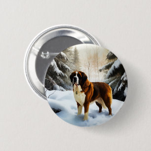 Macaron Rond 5 Cm Saint Bernard Qu'il Neige Noël