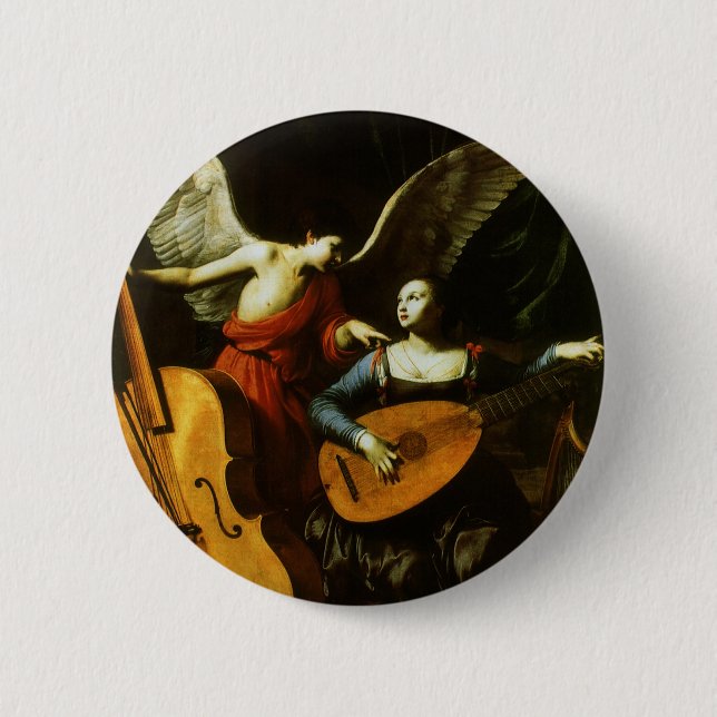 Macaron Rond 5 Cm Saint Cecilia et l'ange par Carlo Saraceni (Devant)