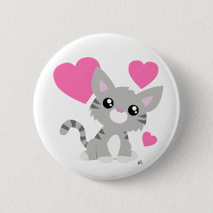 Macaron Rond 5 Cm Saint Valentin Bouton gris Kitty