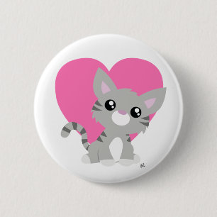 Macaron Rond 5 Cm Saint Valentin Bouton gris Kitty