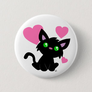 Macaron Rond 5 Cm Saint Valentin Bouton Kitty noir