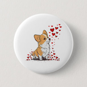 Macaron Rond 5 Cm Saint-Valentin Chien Mignon Corgi Fête de la Saint