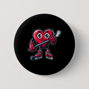 Macaron Rond 5 Cm Saint-Valentin Cœur Joueur de hockey sur glace Spo