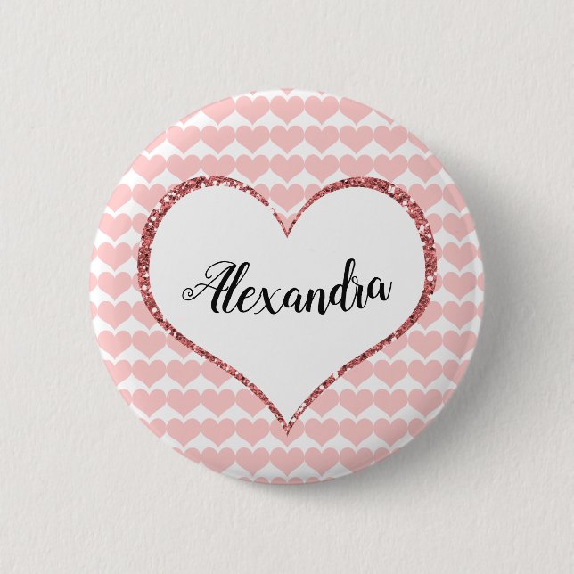 Macaron Rond 5 Cm Saint Valentin Coeurs roses Nom personnalisé (Devant)