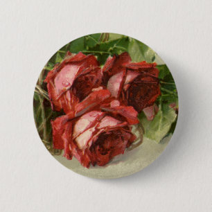 Macaron Rond 5 Cm Saint-Valentin d'amour vintage, roses rouges cramo