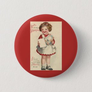 Macaron Rond 5 Cm Saint Valentin mignon vintage, Fille avec lettre d