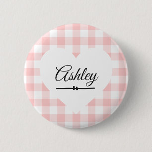 Macaron Rond 5 Cm Saint Valentin rose En vichy coeur Personnalisé No