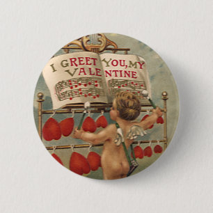 Macaron Rond 5 Cm Saint-Valentin victorien vintage, Cupidon et cœurs