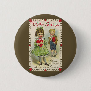 Macaron Rond 5 Cm Saint-Valentin victorien vintage, Enfants timides