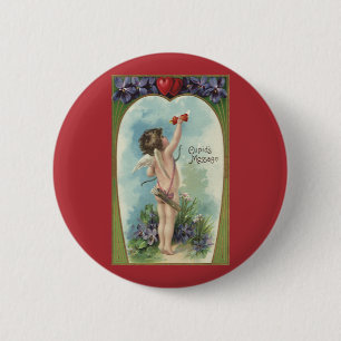 Macaron Rond 5 Cm Saint-Valentin victorien vintage, Message de Cupid