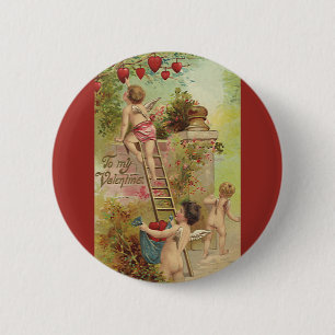 Macaron Rond 5 Cm Saint-Valentin vintage, Adorables chérubins grimpe