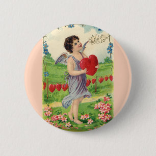 Macaron Rond 5 Cm Saint-Valentin vintage, ange victorien avec cœur