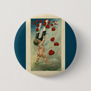 Macaron Rond 5 Cm Saint-Valentin vintage, Chérubin avec des cœurs ai